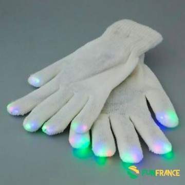 FUNFRANCE - Articles de fête et produits Hi-Tech : Gants blancs à LED multicolore taille unique - 6.208333€ - Gants blancs à LED