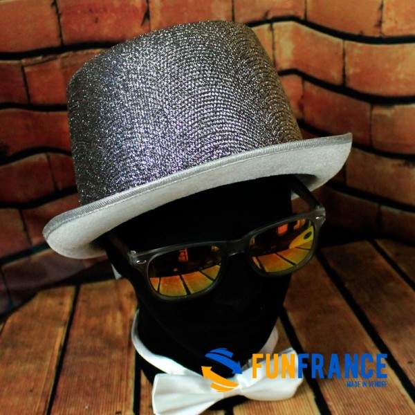 FUNFRANCE - Articles de fête et produits Hi-Tech : Chapeau haut de forme paillette Argenté - 2.708333€ - Chapeau haut de forme à