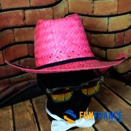 Chapeau cowboy paille tressé rose