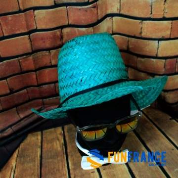 FUNFRANCE - Articles de fête et produits Hi-Tech : Chapeau cowboy paille tressé Vert - 2.708333€ - Chapeau cowboy paille tressé 