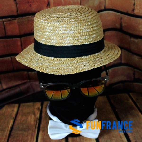 FUNFRANCE - Articles de fête et produits Hi-Tech : Chapeau de campagne paille nature - 2€ - Chapeau de campagne/canotier avec ba