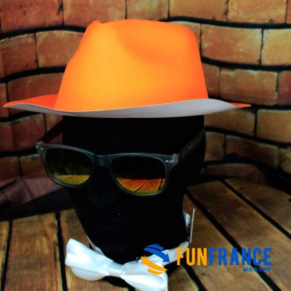 FUNFRANCE - Articles de fête et produits Hi-Tech : Chapeau Al Capone en plastique Orange Fluo - 1.541667€ - Chapeau Al Capone, m