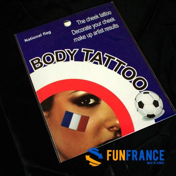 FUNFRANCE - Articles de fête et produits Hi-Tech : Tatouage drapeau France (Bleu Blanc Rouge) - 0.15€ - Lot de deux tatouages dr