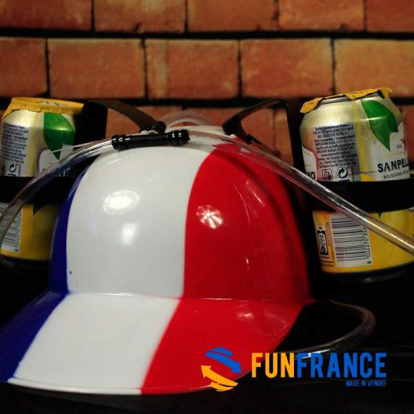 FUNFRANCE - Articles de fête et produits Hi-Tech : Casque boissons Bleu Blanc Rouge - 4.9€ - Casque en PVC porte canettes en alu