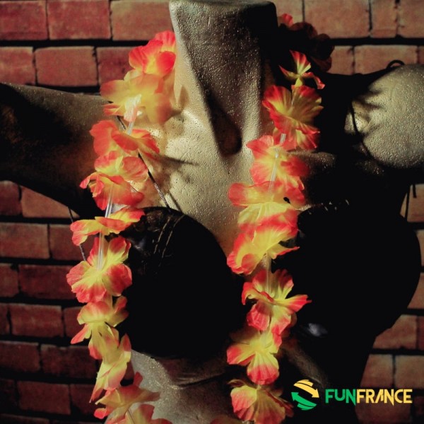 FUNFRANCE - Articles de fête et produits Hi-Tech : Collier Hawaï fleurs Orange et jaune - 7cm - 0.625€ - Collier de fleurs Tahit