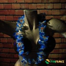 Collier Hawaï fleur Bleu pistil orange (6cm)