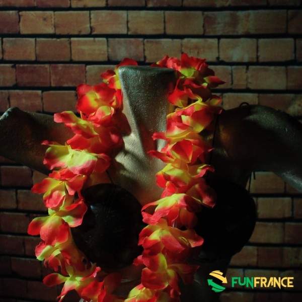 FUNFRANCE - Articles de fête et produits Hi-Tech : Collier fleurs Hawaï 11cm Orange & Jaune - 0.916667€ - Collier de fleurs Tahi