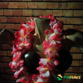 Collier fleurs Hawaï fleur Rose pistil jaune 11cm