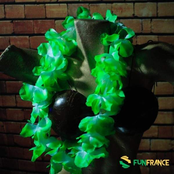 FUNFRANCE - Articles de fête et produits Hi-Tech : Collier fleurs Hawaï vert et blanc 11cm - 0.958333€ - Collier de fleurs Tahit