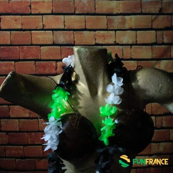 FUNFRANCE - Articles de fête et produits Hi-Tech : Collier fleurs Hawaï vert, blanc et noir 6cm - 0.625€ - Collier de fleurs Tah